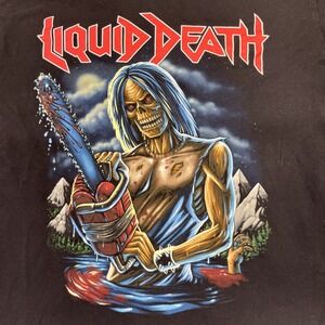 Liquid Death Men's Black T-Shirt Slasher/ Art Graphic Logo Size S